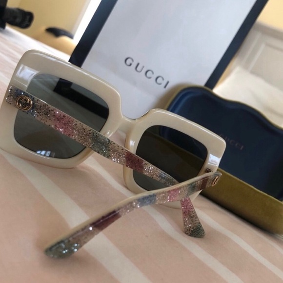 Gucci Square-Frame Glitter Acetate Sunglasses